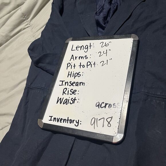 Adolfo Studio Navy Blazer Jacket Womens Size 14P Long Sleeve Linen Blend Career - Picture 9 of 9